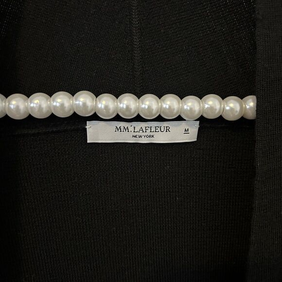 MM Lafleur womens M merino wool long line open front black cardigan sweater - Picture 5 of 11